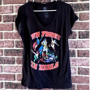 DC Comics Justice League We Fight In Heels V-Neck T-Shirt Black XXL Womens Woman